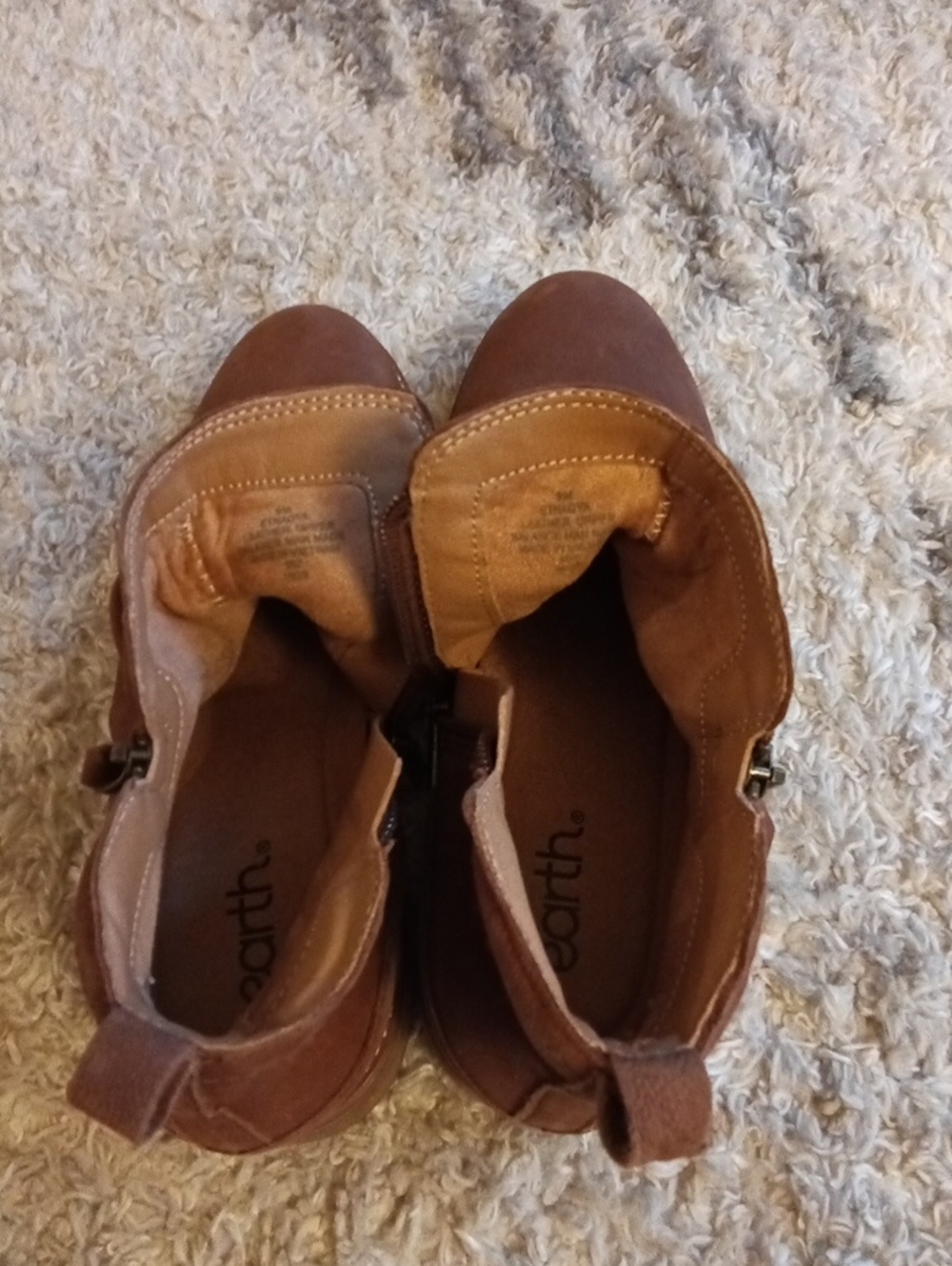 Earth Leather Zip Women's Brown Ankle Boots - Casual Zip Booties - Picture 9 of 14